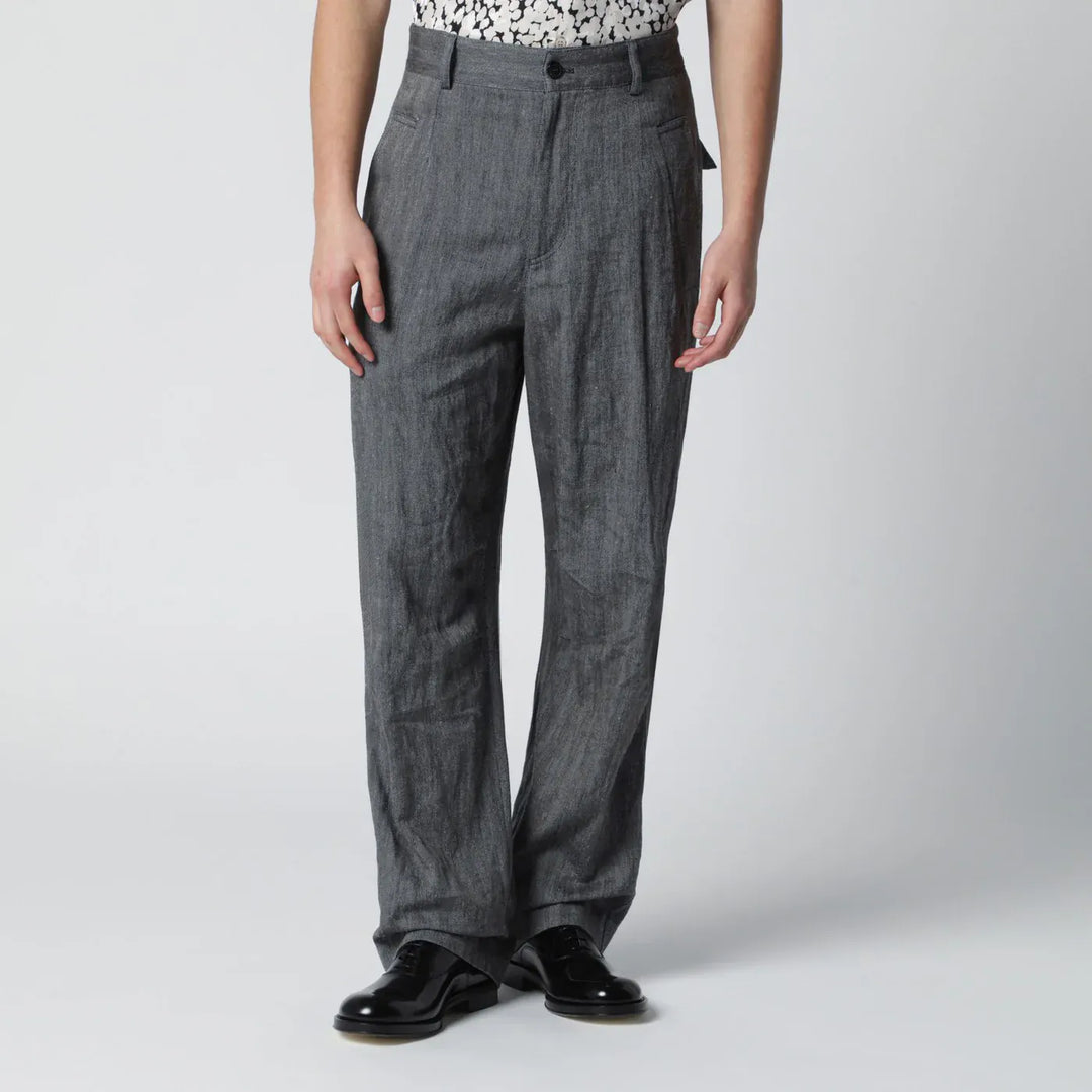 Dries Van Noten - Black herringbone trousers Brand Pants 48 IT