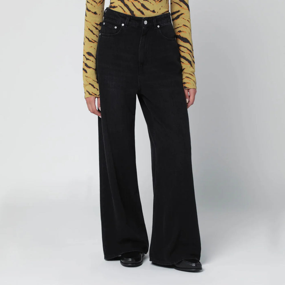 GANNI - Black washed-effect baggy jeans Brand Pants 27