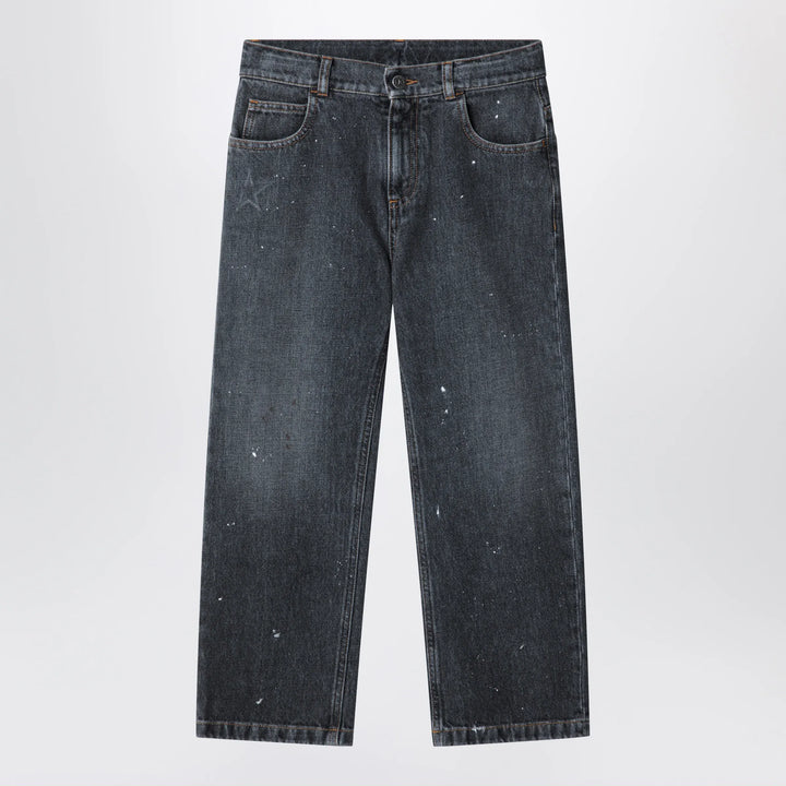 Golden Goose - Black jeans in faded denim with splashes Brand Pants 6Y