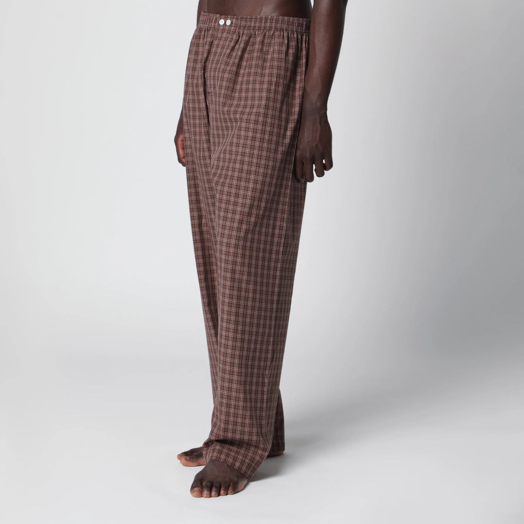 Tekla - Serra-colored cotton pajama pants with check pattern Brand Pants