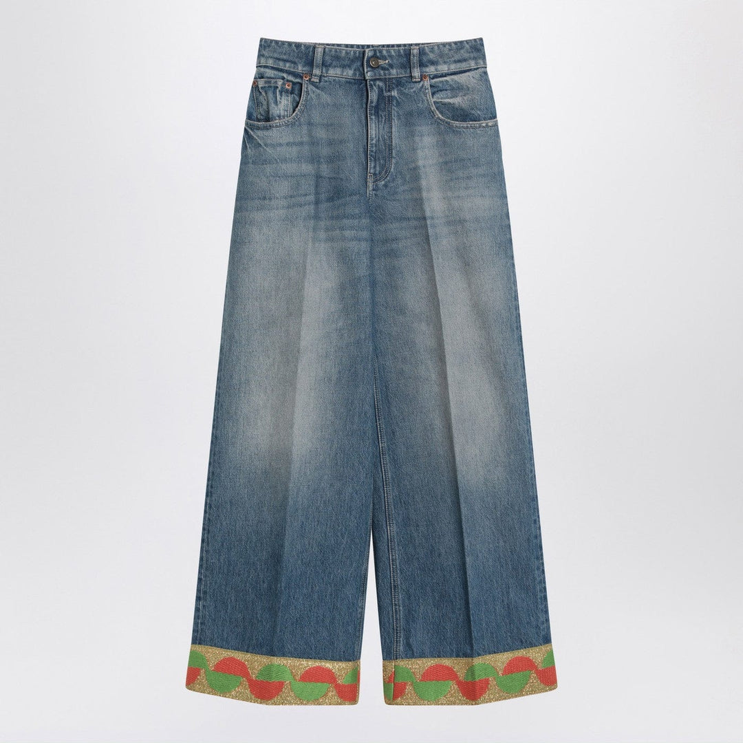 Pants 26 Valentino - Blue washed jeans with jacquard bottoms Brand