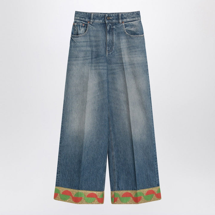 Pants 26 Valentino - Blue washed jeans with jacquard bottoms Brand