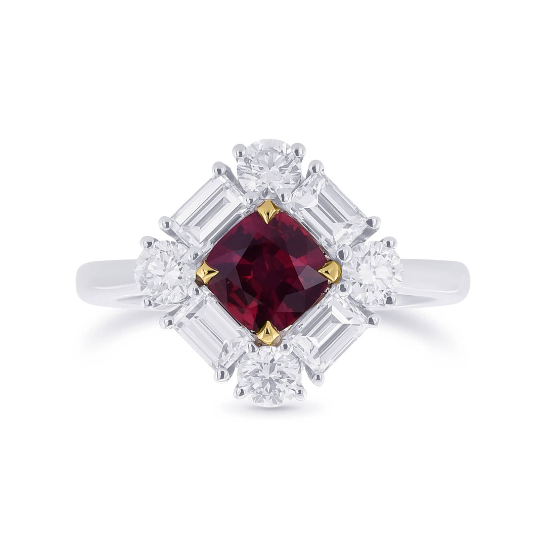 Cushion Red Ruby and Diamond Halo Ring Brand Ring