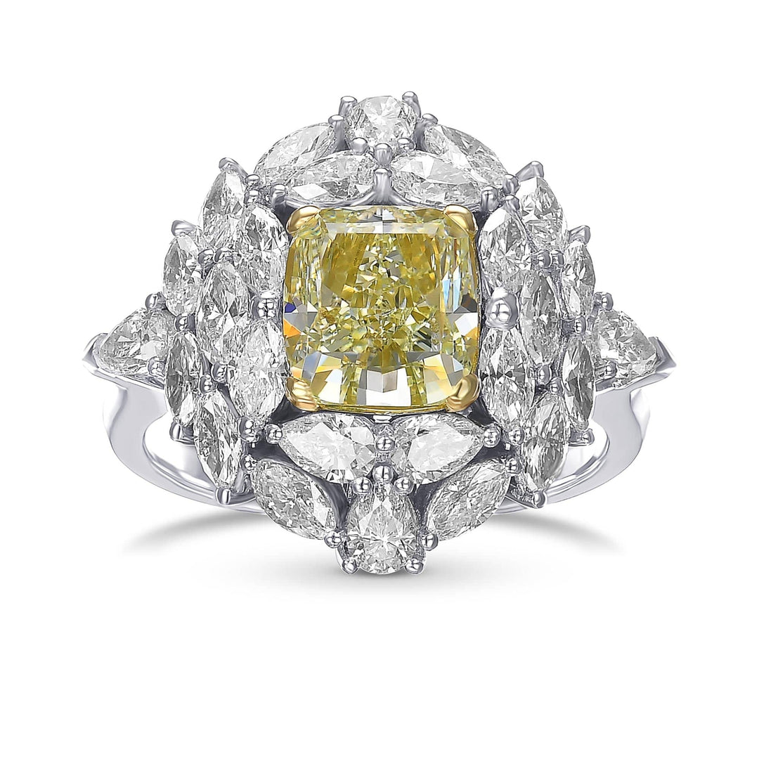 Extraordinary Fancy Green Yellow Cushion Diamond Ring Brand Ring
