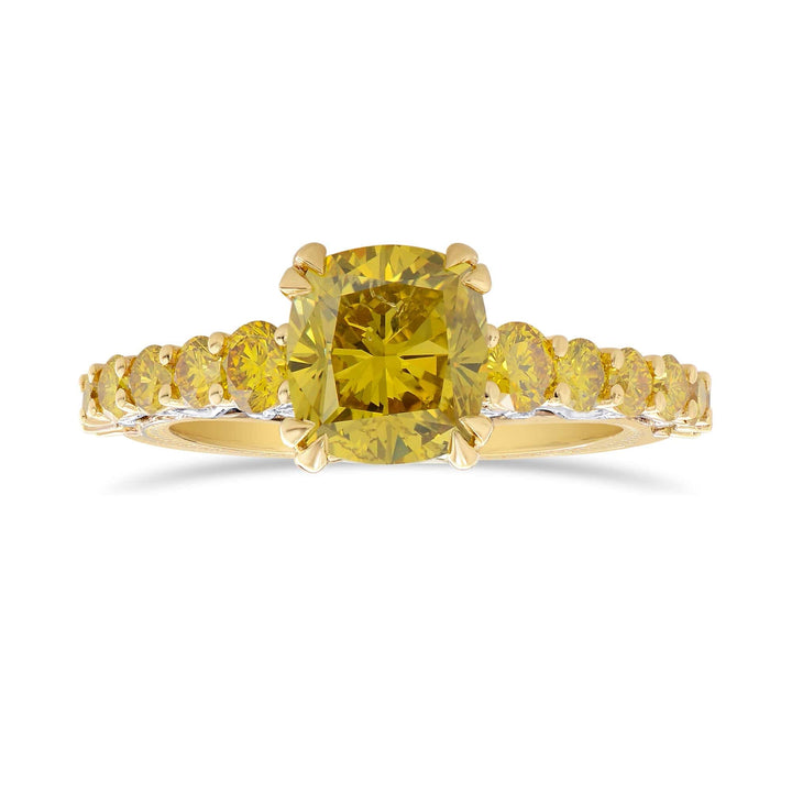 Fancy Deep Brownish Yellow Cushion Side-stone Ring Brand Ring