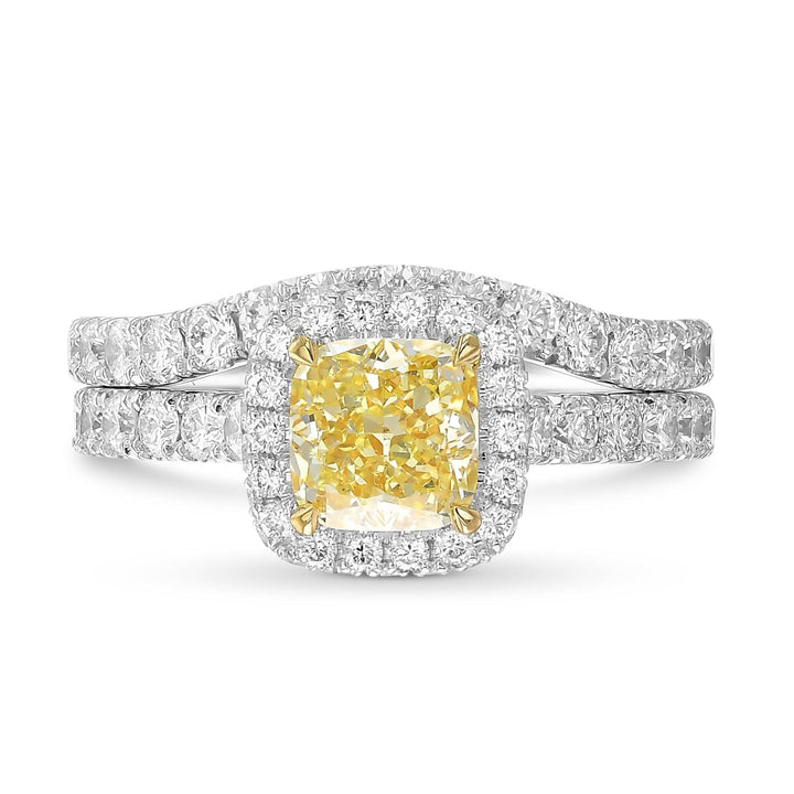 Fancy Light Yellow Cushion Halo Diamond Ring Set Brand Ring