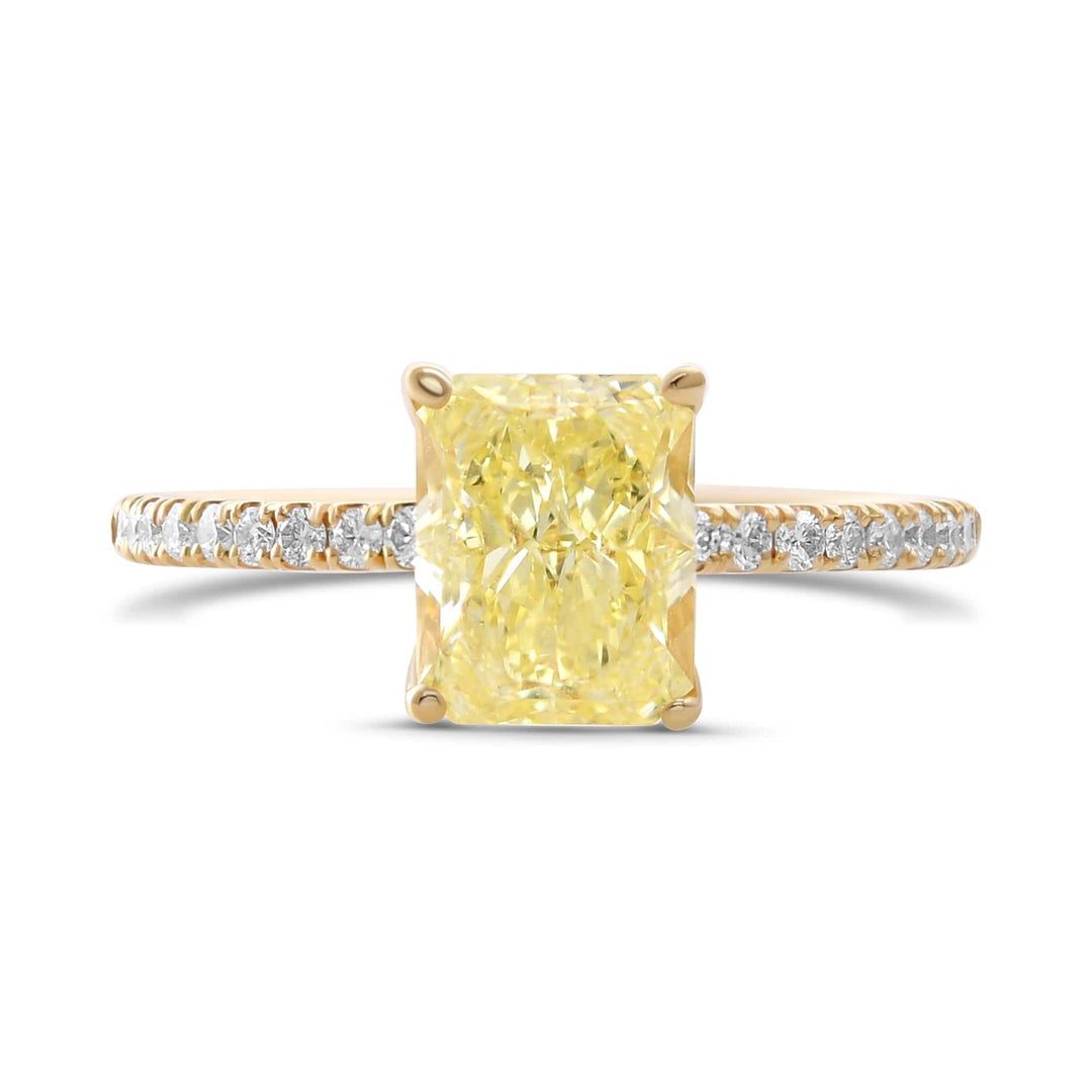 Fancy Yellow Radiant Diamond Side-stone Ring VVS1 GIA Brand Ring