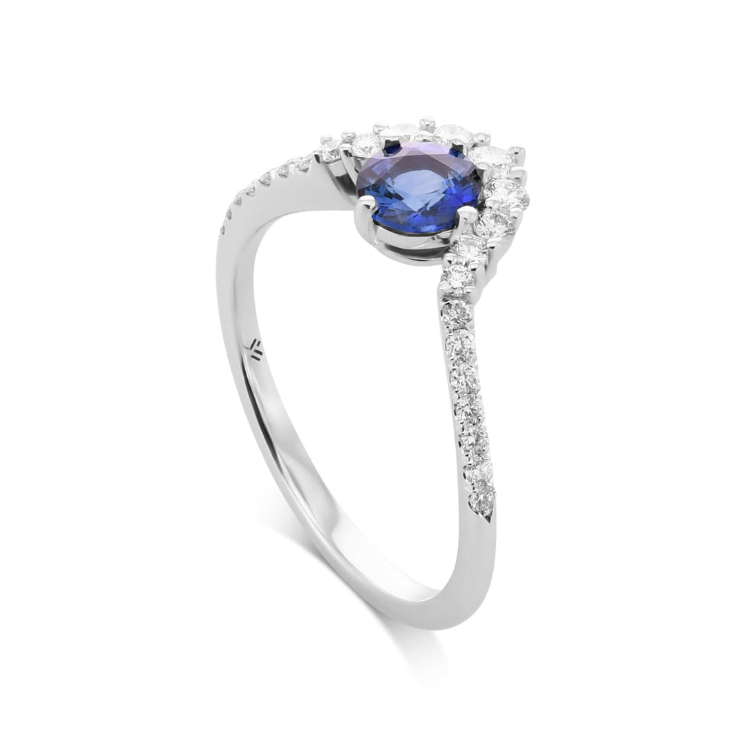 LEIBISH Blue Round Sapphire &amp; Diamond Halo Ring Brand Ring