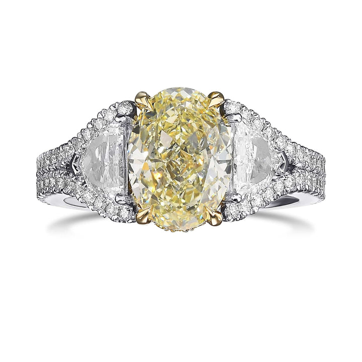 Light Yellow Oval 3 Stone Diamond Ring Brand Ring