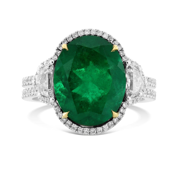 Muzo Emerald &amp; Cadillac Diamond Three-Stone Halo Ring Brand Ring
