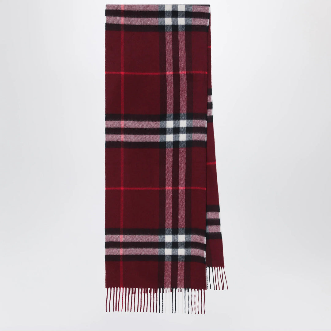 Burberry - Burgundy cashmere scarf with a checked pattern Brand Scarves &amp; Shawls U