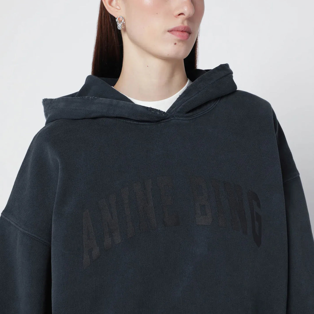 ANINE BING - Black washed hoodie with distressing Brand Shirts &amp; Tops