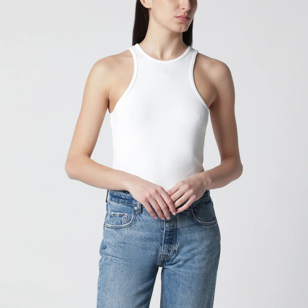 ANINE BING - Cream ribbed tank top with logo embroidery Brand Shirts & Tops S