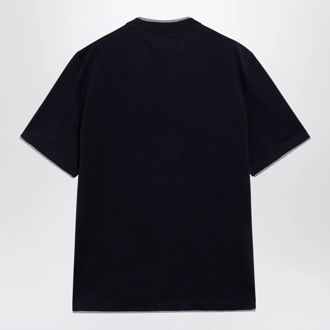 Brunello Cucinelli - Crew-neck cotton jersey T-shirt with faux layering, cobalt Brand Shirts &amp; Tops