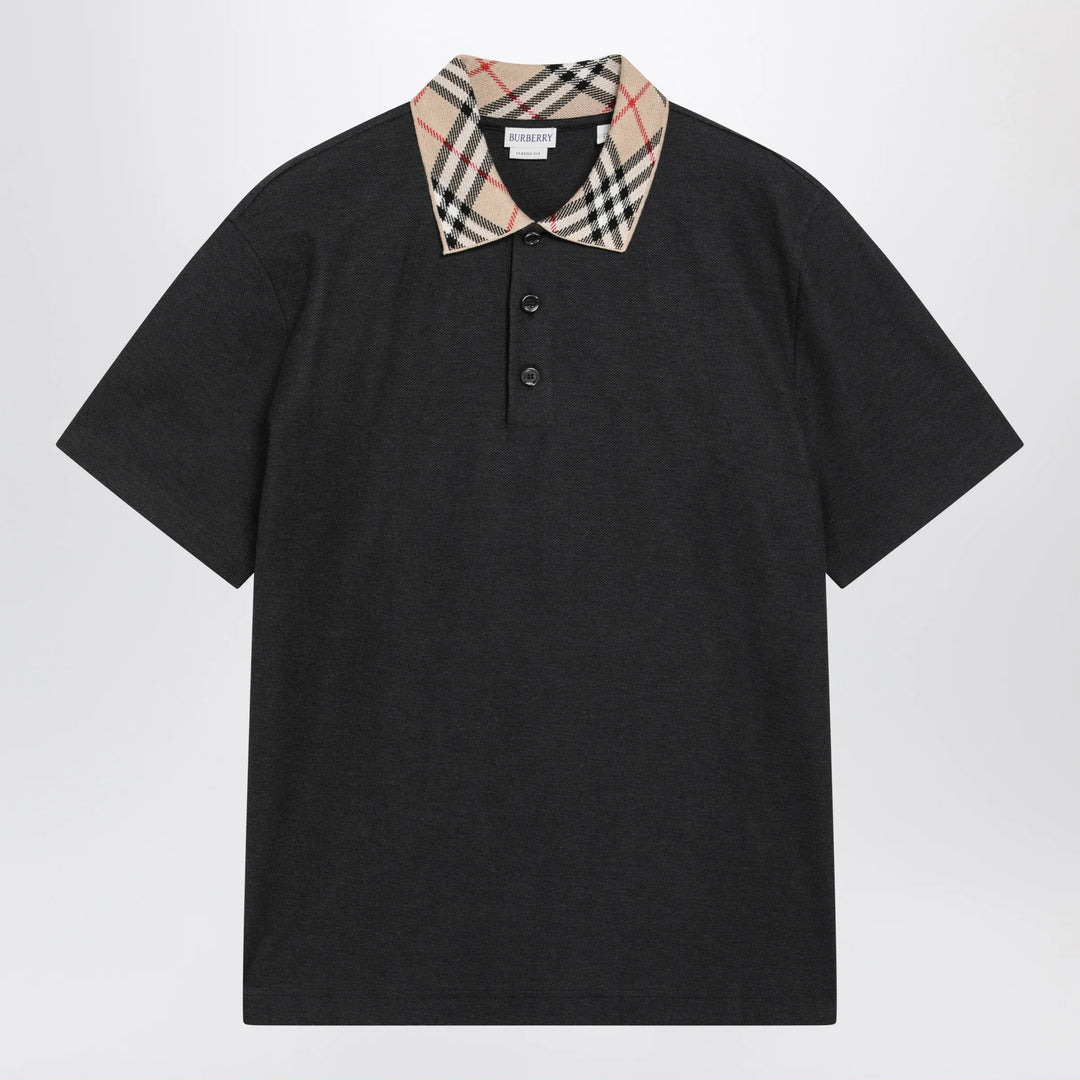 Burberry - Dark grey polo shirt with Check collar Brand Shirts &amp; Tops S