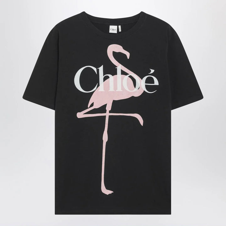 Chloé - Black oversized T-shirt with logo and flamingo print Brand Shirts &amp; Tops XS