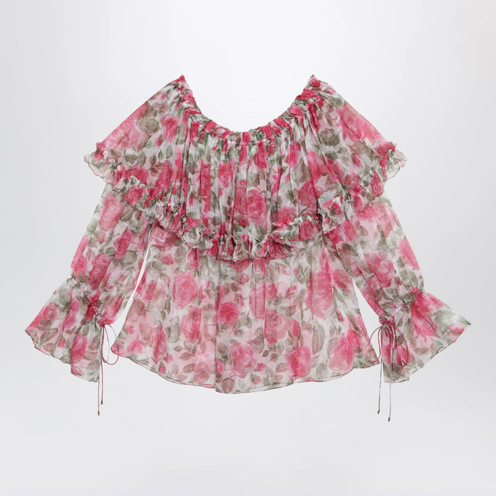 Chloé - Puff-sleeve top in multicolor silk Brand Shirts &amp; Tops 38  FR