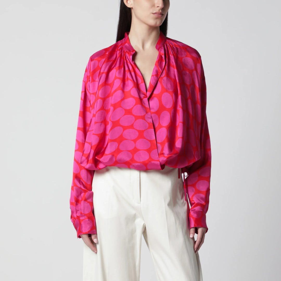 Dries Van Noten - Crossed Shirt with Fuchsia Print Brand Shirts &amp; Tops 38  FR