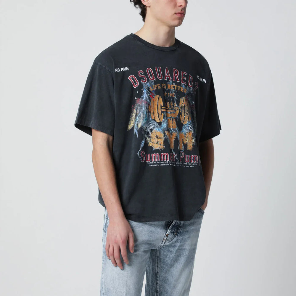 Dsquared2 - Grey vintage-effect T-shirt with rock print Brand Shirts & Tops M