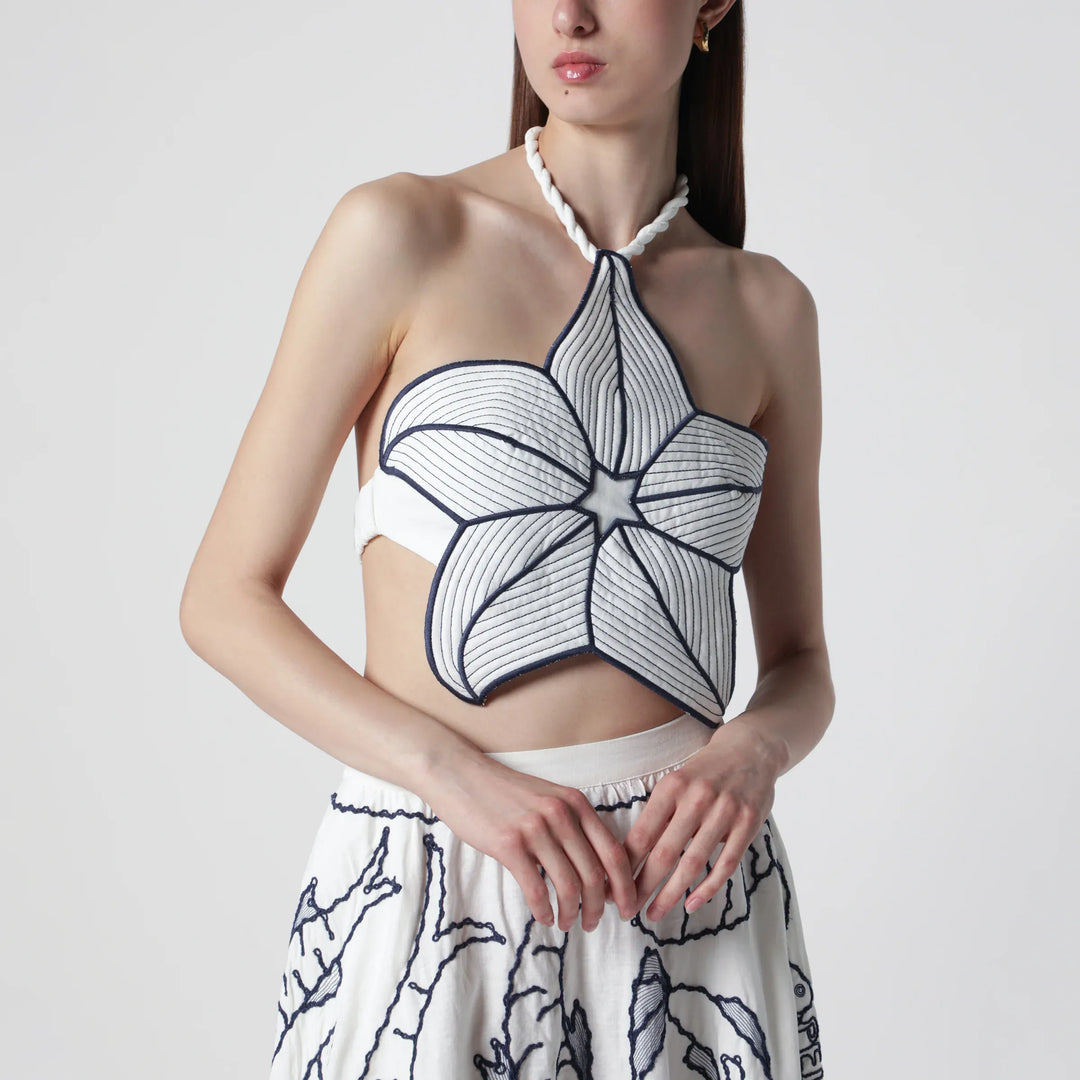 FARM Rio - Coast Stars cropped top in linen blend Brand Shirts &amp; Tops