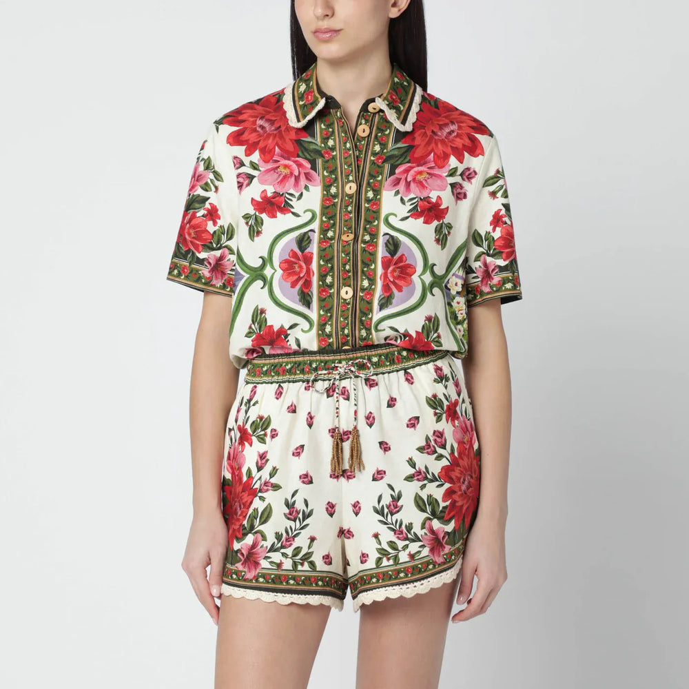 FARM Rio - Linen-blend shirt with floral print Brand Shirts & Tops S