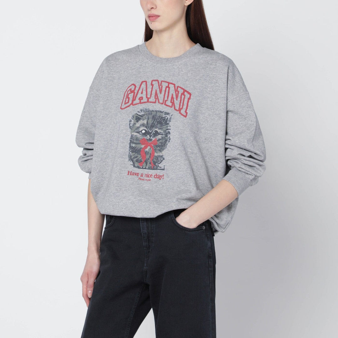 Shirts & Tops GANNI - Grey Kitty sweatshirt with logo print Brand