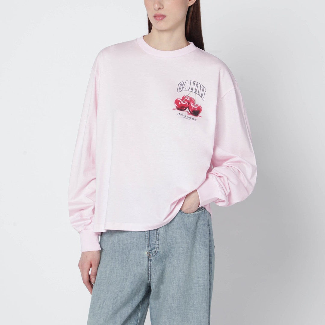 Shirts & Tops GANNI - Light pink top with logo print Brand