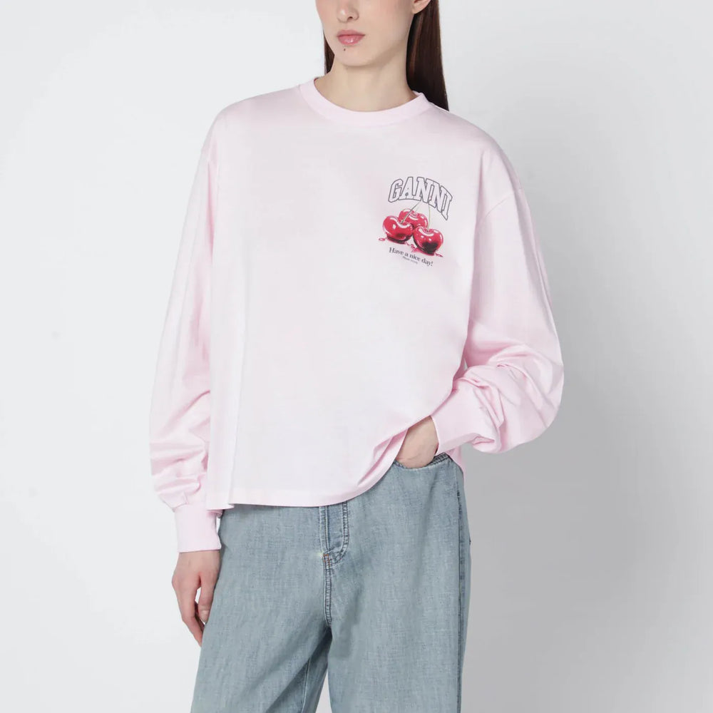 GANNI - Light pink top with logo print Brand Shirts & Tops S