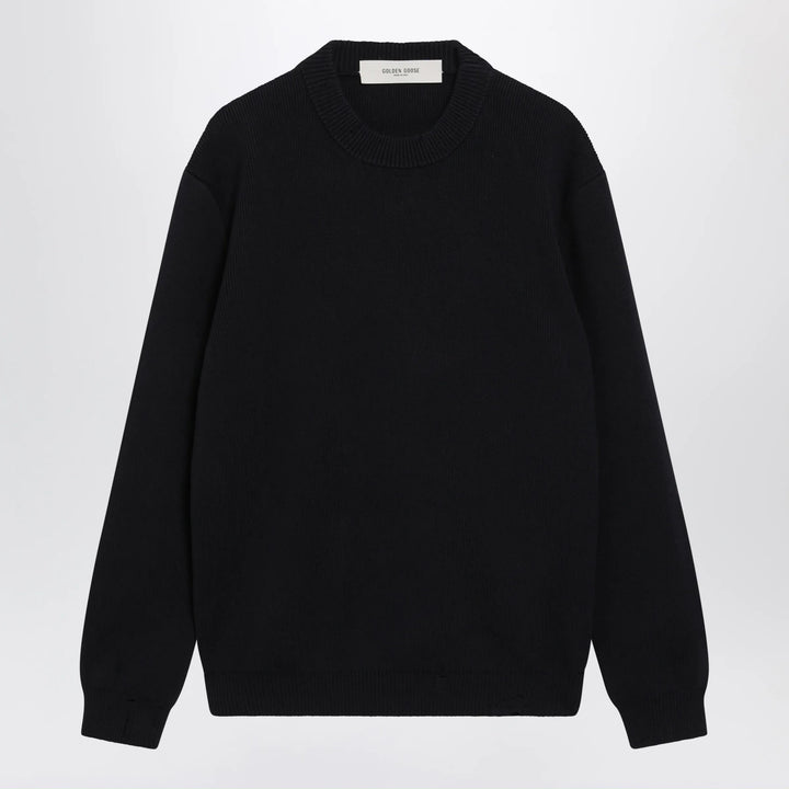 Golden Goose - Dark Blue Cotton-Blend Sweater with Distressed Effect Brand Shirts &amp; Tops S