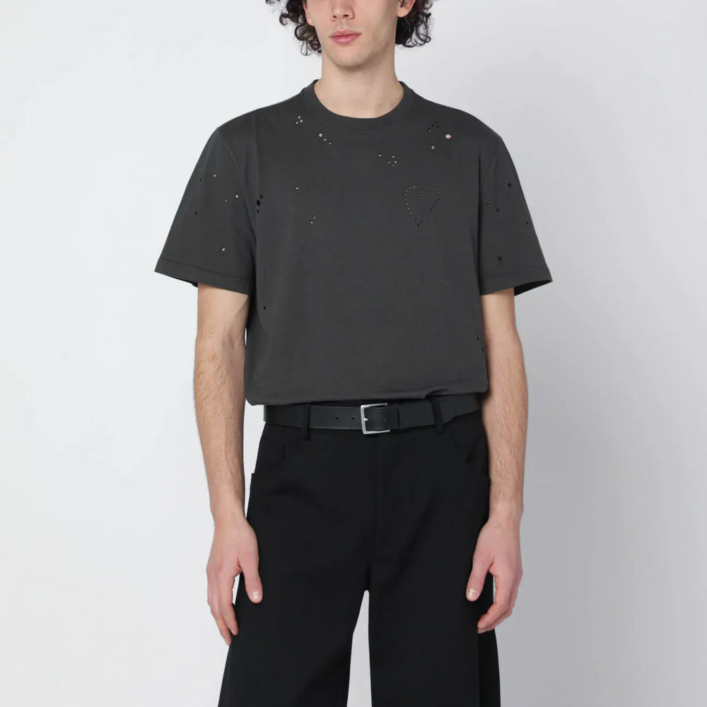 Golden Goose - Vintage-effect anthracite T-shirt with perforated heart Brand Shirts & Tops S
