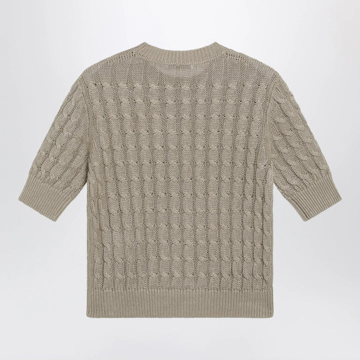 Max Mara - Cable-knit linen crewneck sweater in brown Brand Shirts &amp; Tops