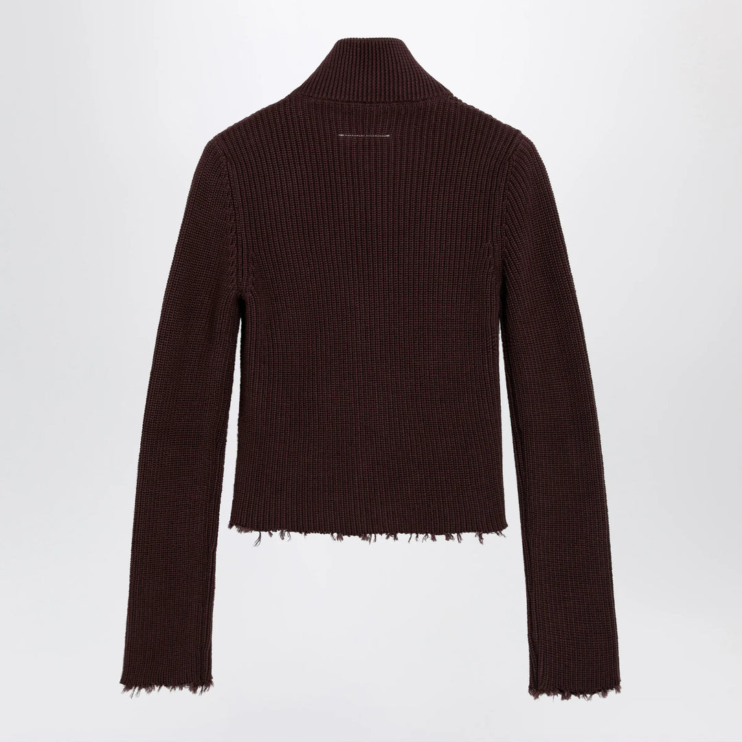 MM6 Maison Margiela - Chocolate rib-knit zip cardigan Brand Shirts &amp; Tops M
