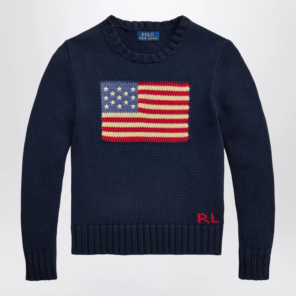 Polo Ralph Lauren - Navy blue sweater with flag intarsia Brand Shirts & Tops S