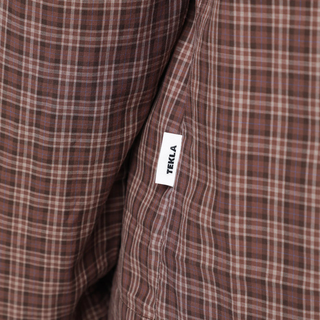 Tekla - Serra-colored cotton pajama shirt with check pattern Brand Shirts &amp; Tops