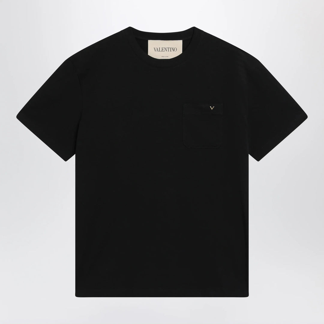 Valentino - Black cotton T-shirt with VGold Brand Shirts &amp; Tops S