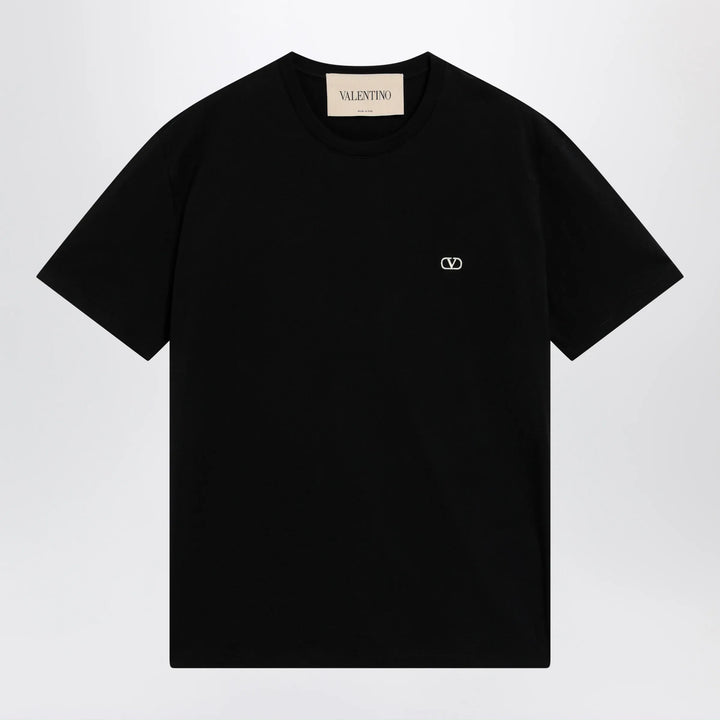 Valentino - Black cotton T-shirt with VLogo embroidery Brand Shirts &amp; Tops S
