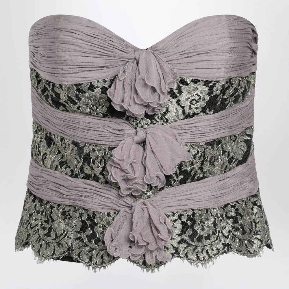 Valentino - Grey/mauve/gold chiffon silk top Brand Shirts & Tops 40  IT