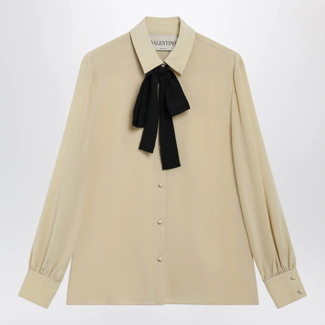 Valentino - Light Beige Silk Bow Shirt Brand Shirts &amp; Tops 38  IT
