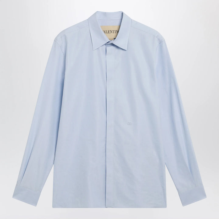 Valentino - Light blue fil-à-fil cotton shirt with VLogo embroidery Brand Shirts &amp; Tops 39