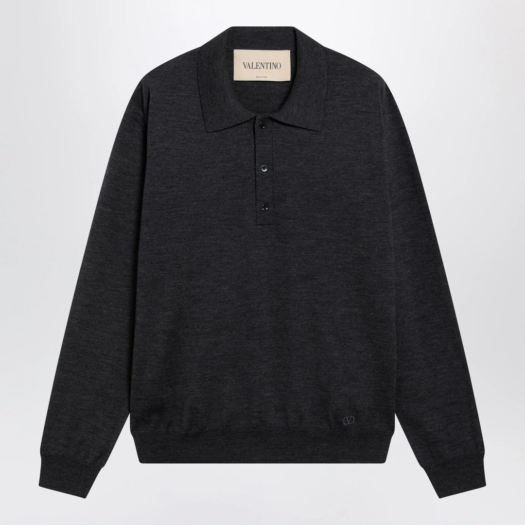 Valentino - Wool polo shirt with VLogo embroidery in anthracite Brand Shirts &amp; Tops S