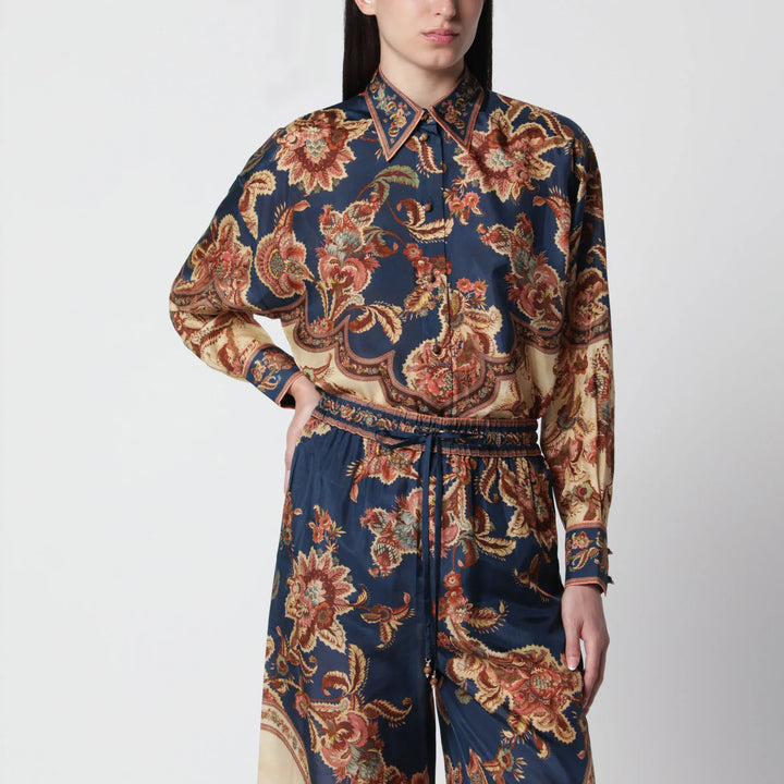 ZIMMERMANN - Aster Relaxed navy Jacobean shirt Brand Shirts &amp; Tops 1