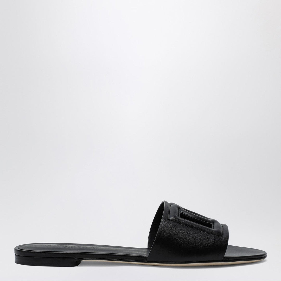 Shoes Dolce&Gabbana - Black leather slides with DG logo Brand