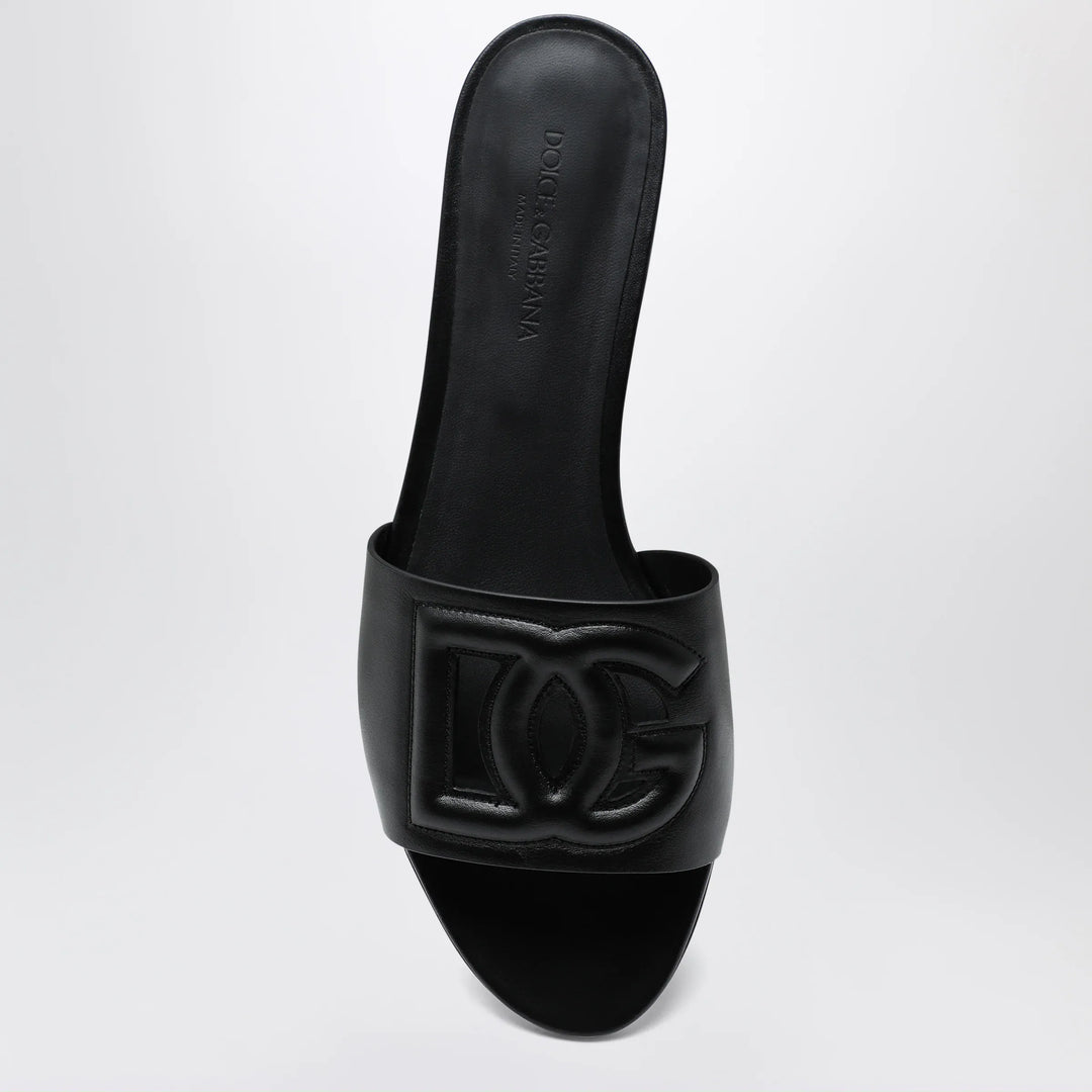 Dolce&amp;Gabbana - Black leather slides with DG logo Brand Shoes