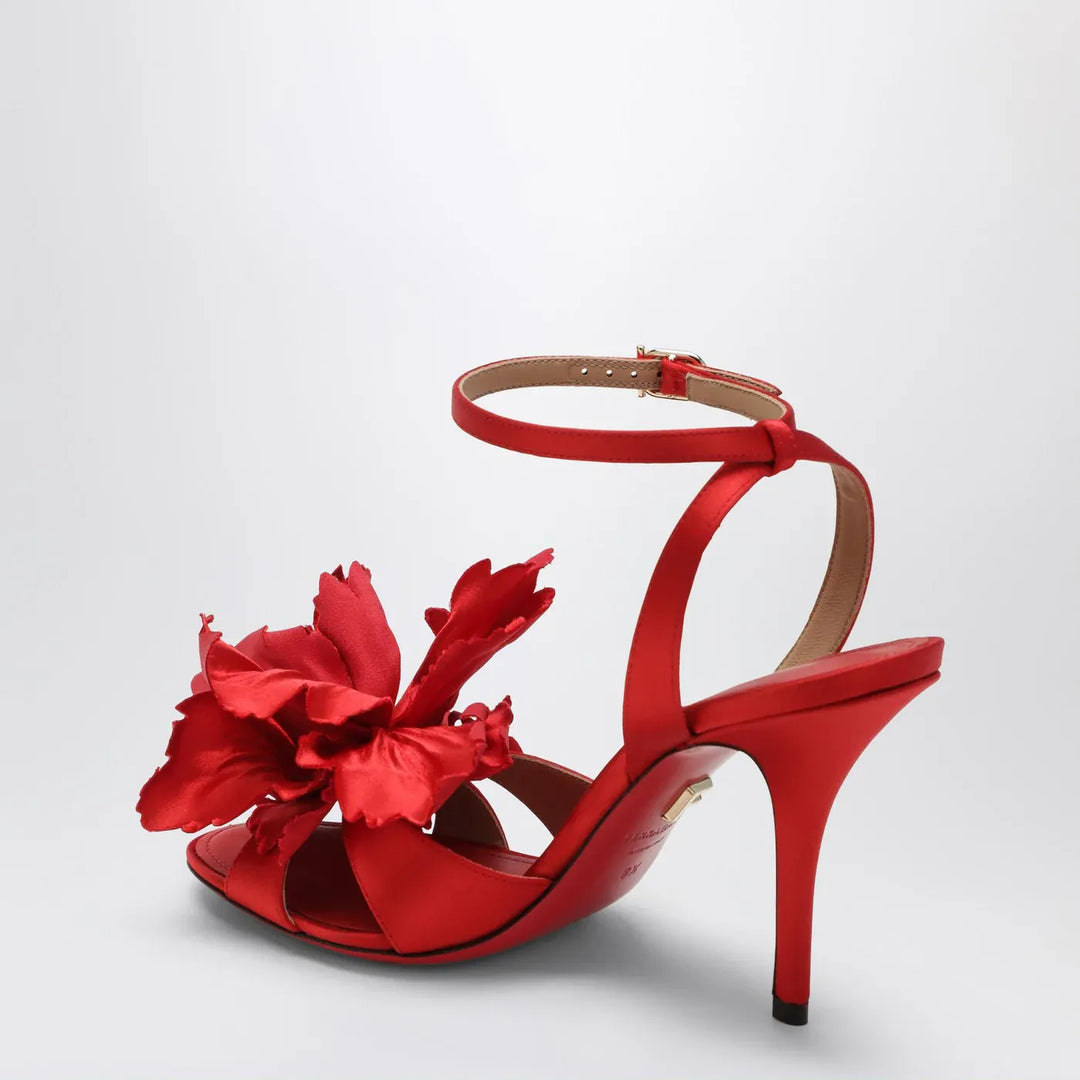 Ferragamo - Red satin sandals with flower Brand Shoes