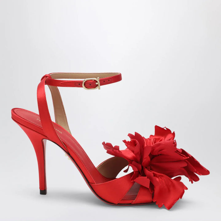 Ferragamo - Red satin sandals with flower Brand Shoes 7,5 US