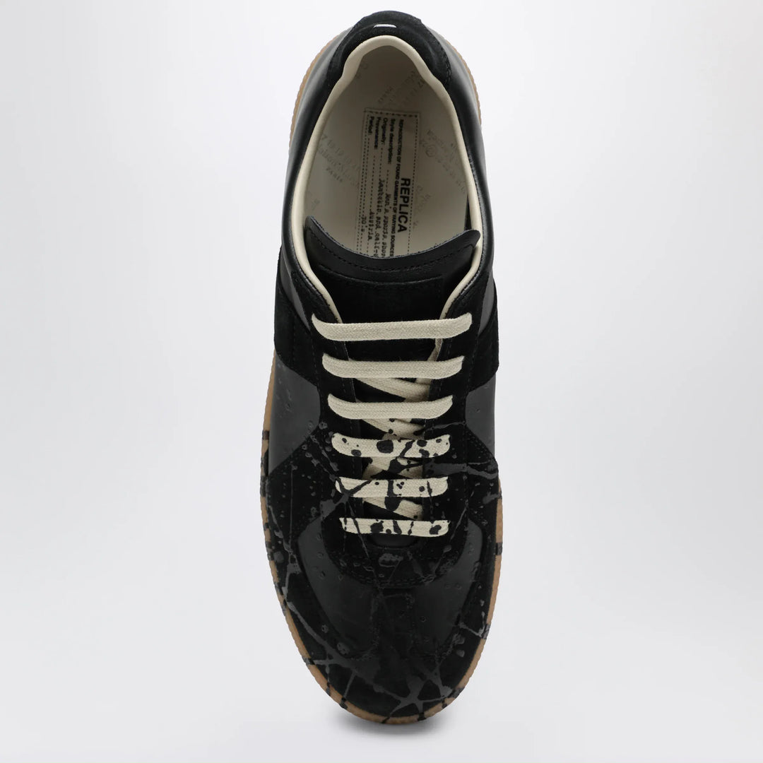 Maison Margiela - Replica paint-splattered calfskin and suede sneakers, black Brand Shoes