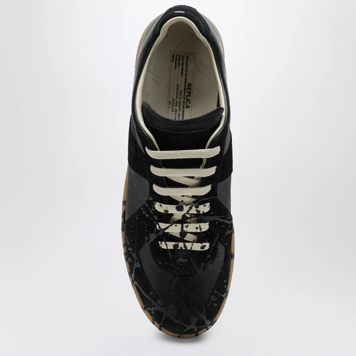 Maison Margiela - Replica paint-splattered calfskin and suede sneakers, black Brand Shoes