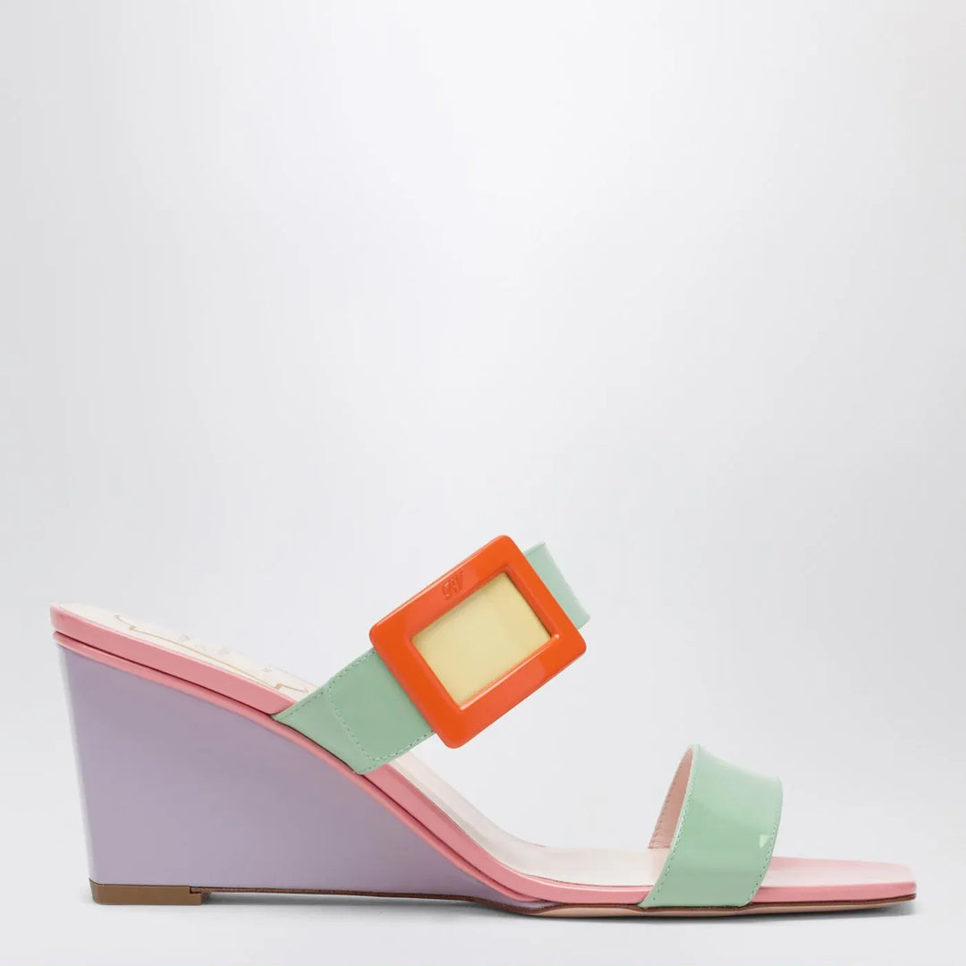ROGER VIVIER - Belle Vivier wedge mules in green/purple patent leather Brand Shoes 36,5 IT