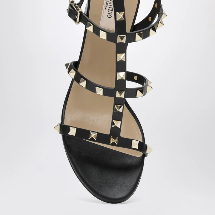 Valentino Garavani - Rockstud calfskin leather sandals with studs in black Brand Shoes