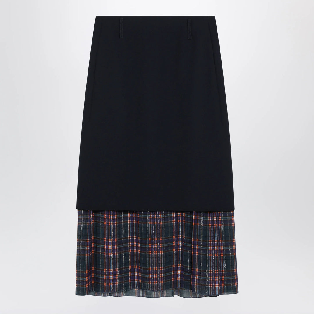 Dries Van Noten - Navy blue midi skirt with check insert Brand Skirts 38  FR